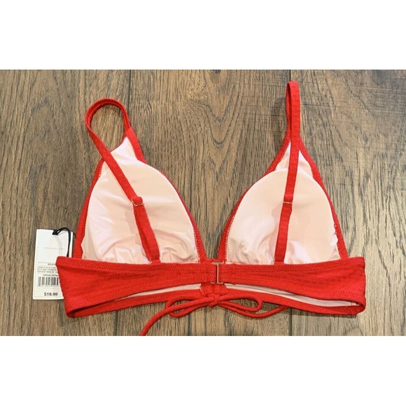 Women's Shade & Shore Longline Cinch Front Textured Bikini Top, Red, Medium 820 - Picture 7 of 8